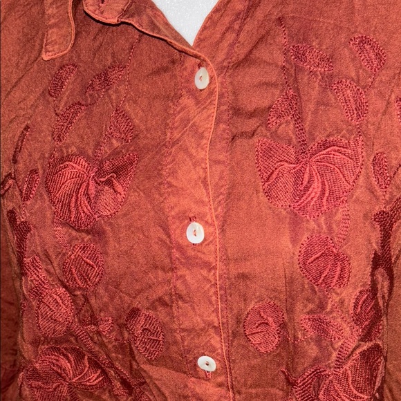 Caffè Marrakesh CMC&R Rust Button-Up Shirt embroidered fall leaves - Picture 3 of 7